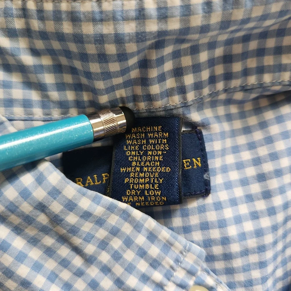 Ralph Lauren Boys' Blue Gingham Check‎ Short Sleeve Shirt Size L (14-16)